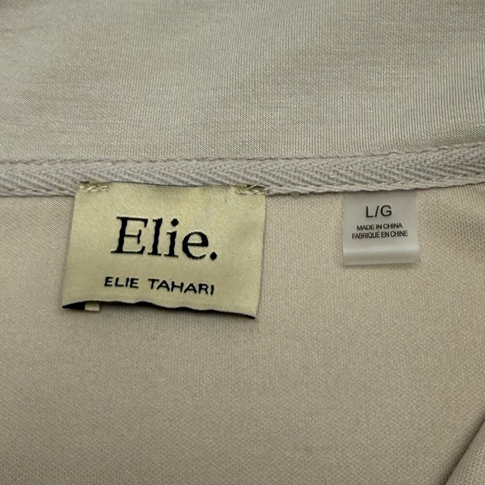 Elie Tahari Beige Half Zip Pullover Top Women's Large Short Sleeve Luxe - Picture 3 of 8